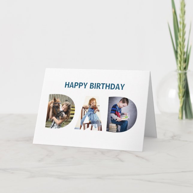 Trendy DAD Transparent Letters 3 Photos Birthday Card (Front)