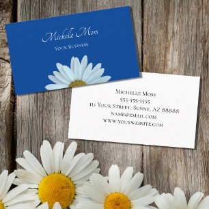 Trendy Daisy Floral Botanical Blue   Business Card