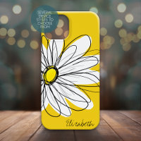 Trendy Daisy Floral Illustration - blackand yellow
