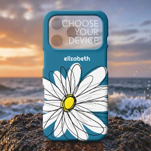 Trendy Daisy Floral Illustration - blue and yellow