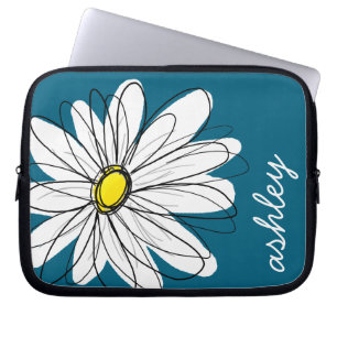 Trendy Daisy Floral Illustration - blue and yellow Laptop Sleeve