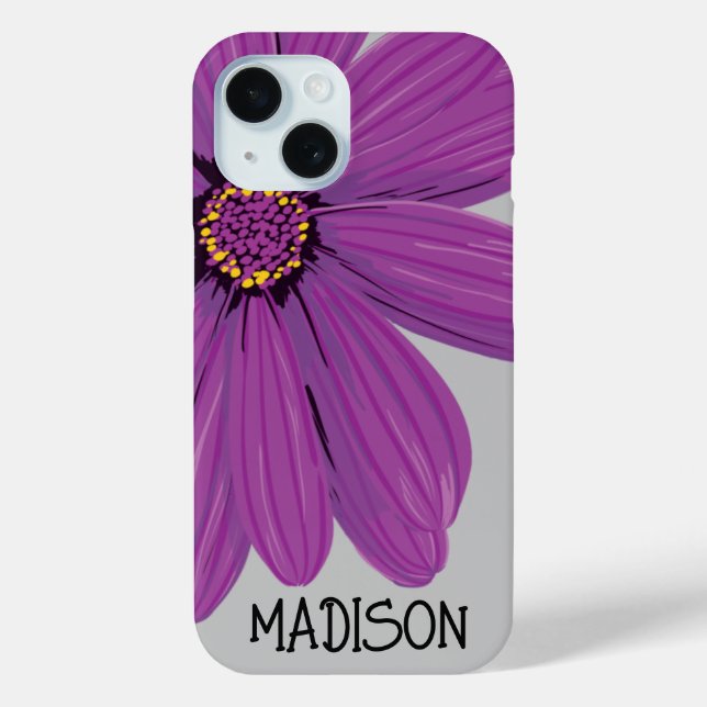 Trendy Daisy Floral Illustration Custom name Case-Mate iPhone Case (Back)