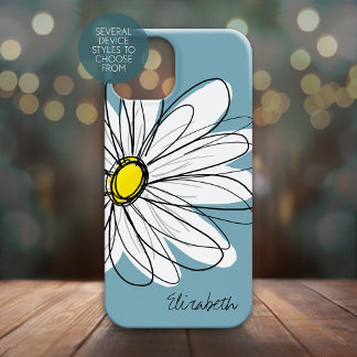 Trendy Daisy Floral Illustration Custom name iPhone 13 Mini Case
