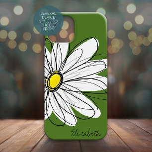 Trendy Daisy Floral Illustration - green yellow iPhone 15 Mini Case
