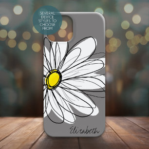 Trendy Daisy Floral Illustration - grey and yellow iPhone 15 Case