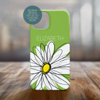 Trendy Daisy Floral Illustration - lime and yellow