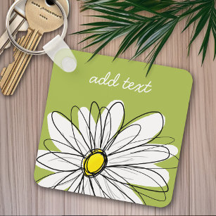 Trendy Daisy Floral Illustration - lime and yellow Key Ring