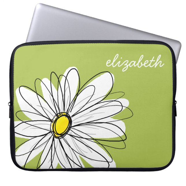 Trendy Daisy Floral Illustration - lime and yellow Laptop Sleeve (Front)