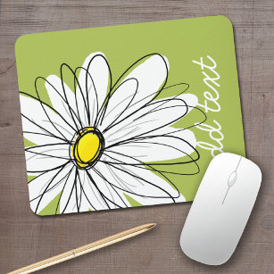 Trendy Daisy Floral Illustration - lime and yellow Mouse Mat