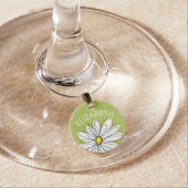Trendy Daisy Floral Illustration - lime and yellow Wine Charm (In Situ)