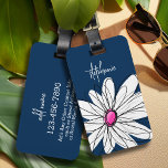 Trendy Daisy Floral Illustration - navy and pink Luggage Tag<br><div class="desc">A zen and whimsical,  hipster piece of art. You can add a name,  monogram or other custom text. If you need to move the art around,  click on the customise button to make changes.</div>