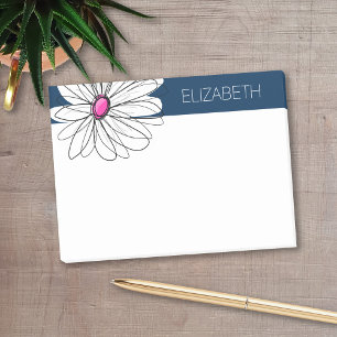 Trendy Daisy Floral Illustration - navy and pink Post-it Notes