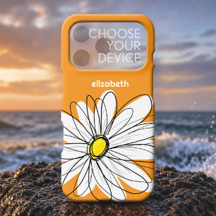 Trendy Daisy Floral Illustration - orange yellow