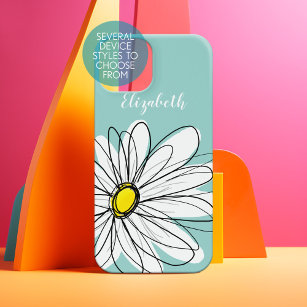 Trendy Daisy Floral Illustration - teal yellow iPhone 14 Plus Case