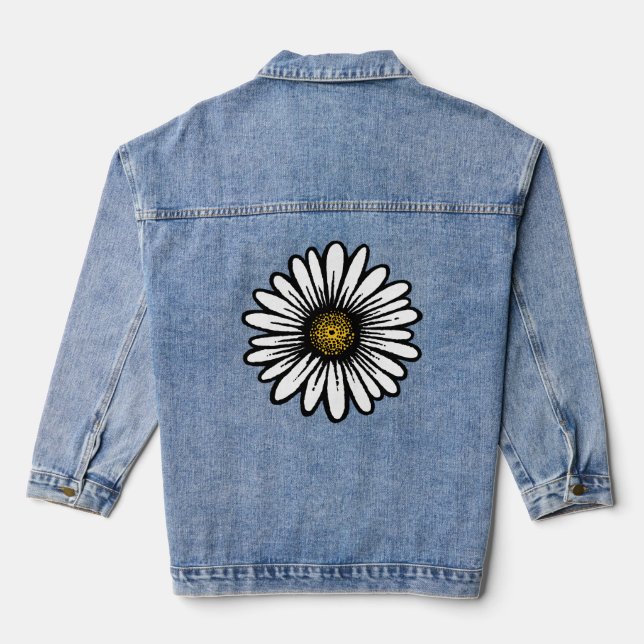 Trendy Daisy Flower - Denim Hippie Floral Fashion Denim Jacket (Back)