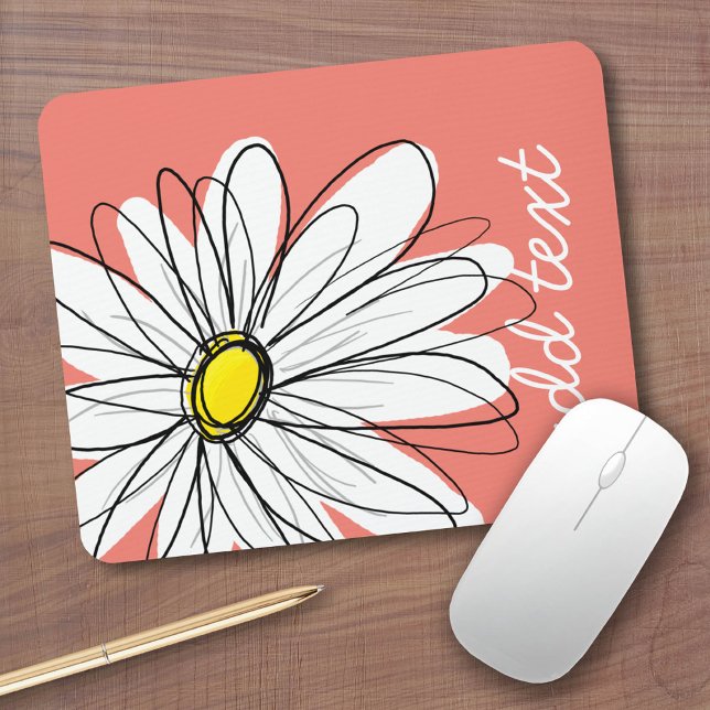 Trendy Daisy with coral and yellow Mouse Mat (Custom Mousepad)