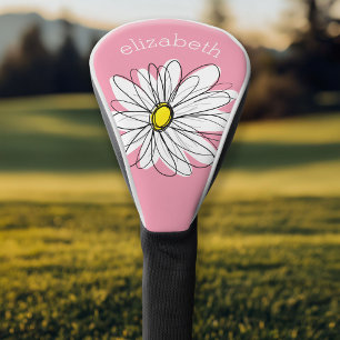 Trendy Daisy with gray and yellow pink Golf Head Cover