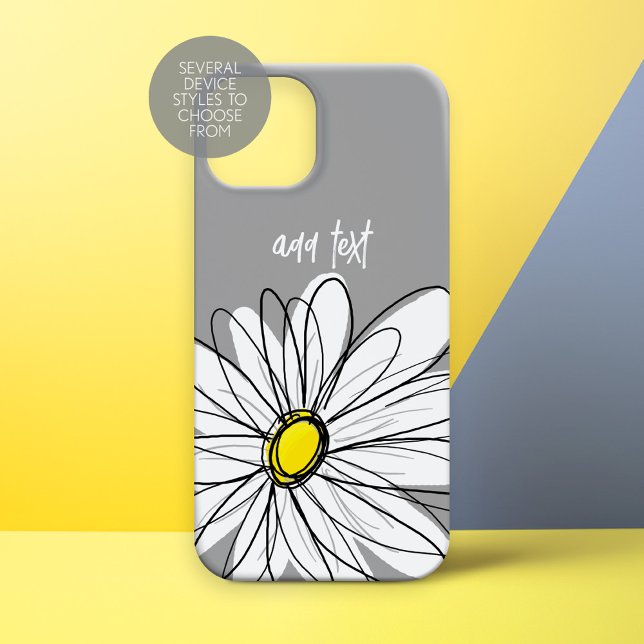 Trendy Daisy with grey and yellow (Whimsical Daisy Personalized Phone Case)