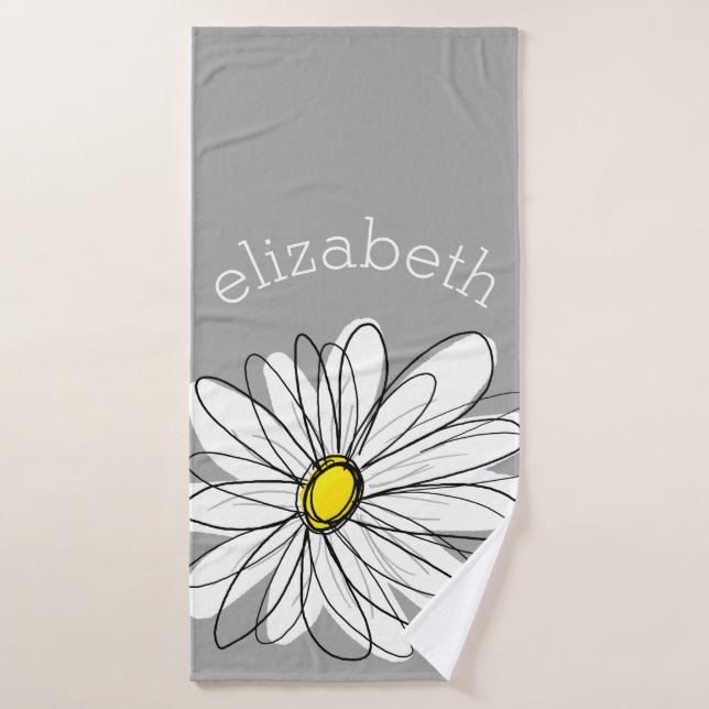 Trendy Daisy with grey and yellow Bath Towel (Bath Towel)