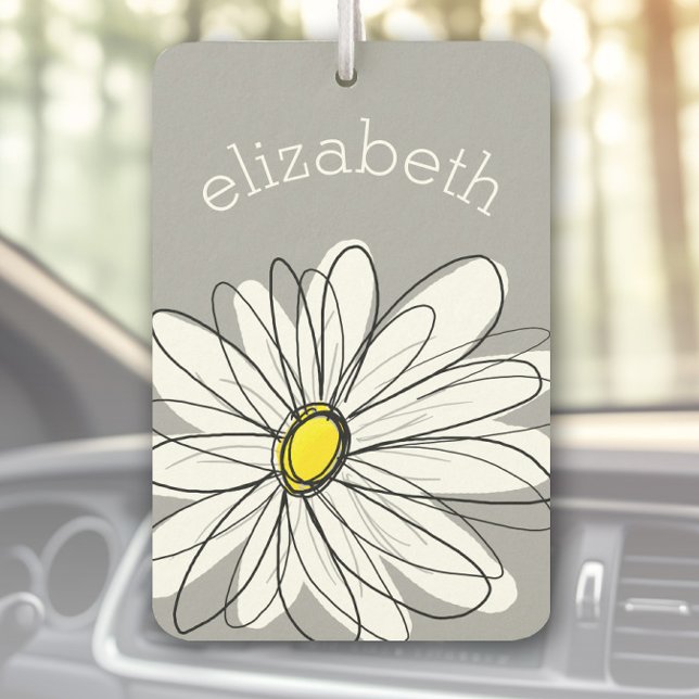 Trendy Daisy with grey and yellow Car Air Freshener (Personalized Car Air Freshener)