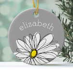Trendy Daisy with grey and yellow Ceramic Tree Decoration<br><div class="desc">A zen and whimsical,  hipster piece of art. You can add a name,  monogram or other custom text. If you need to move the art around,  click on the customise button to make changes.</div>