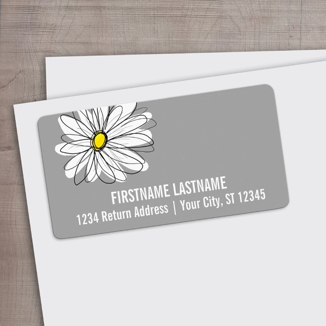 Trendy Daisy with grey and yellow Label (Custom Address Label)