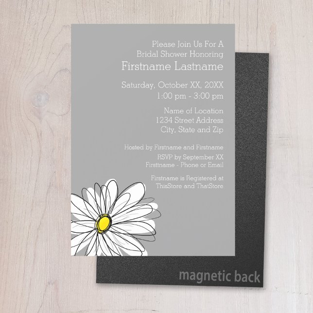 Trendy Daisy with grey and yellow Magnetic Invitation (Birthday invitation magnet)