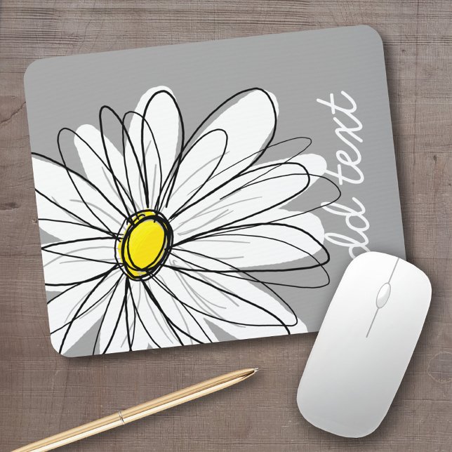 Trendy Daisy with grey and yellow Mouse Mat (Personalized mousepad - add your custom text)