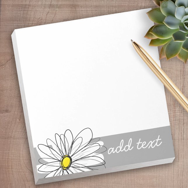 Trendy Daisy with grey and yellow Notepad (Personalized notepad - great for a gift or your home office)