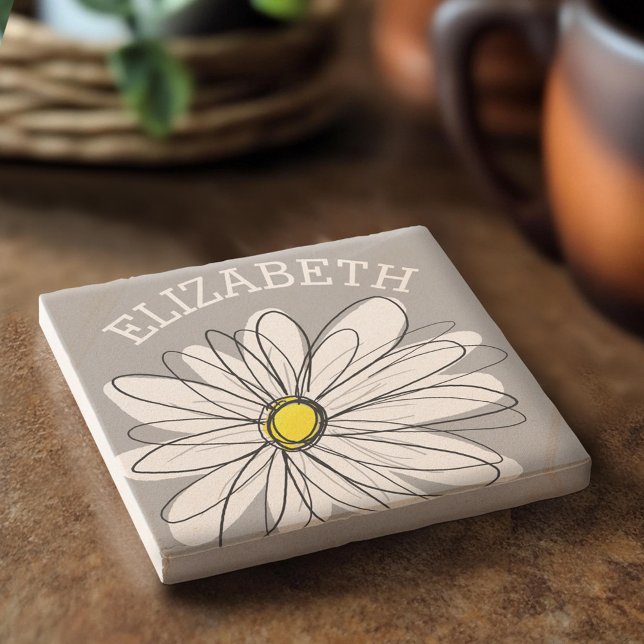 Trendy Daisy with grey and yellow Stone Coaster (Custom Stone Coaster)