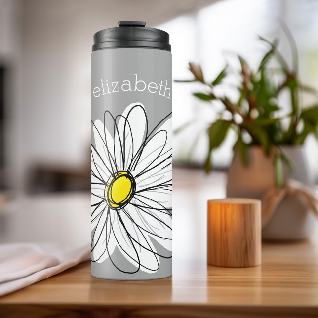Trendy Daisy with grey and yellow Thermal Tumbler (Personalized Thermal Tumbler - Add Photos, Text - Customize Completely in the Advanced Design Area)