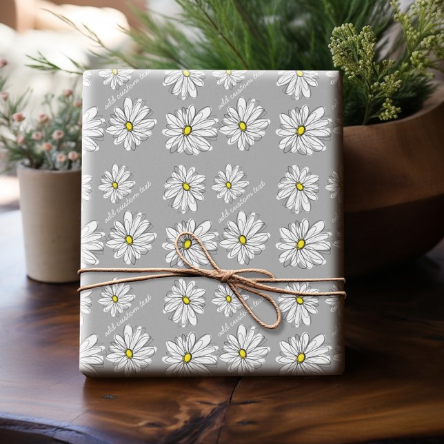 Trendy Daisy with grey and yellow Wrapping Paper (Personalized Wrapping Paper)