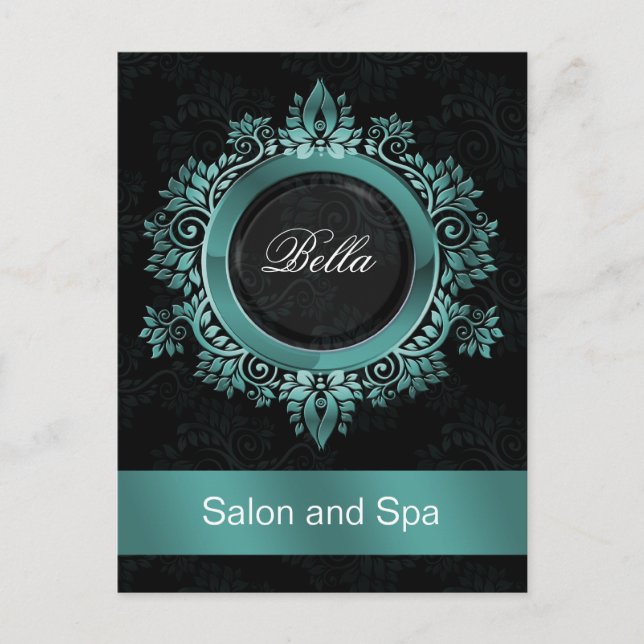 trendy damask aqua business ThankYou Cards (Front)