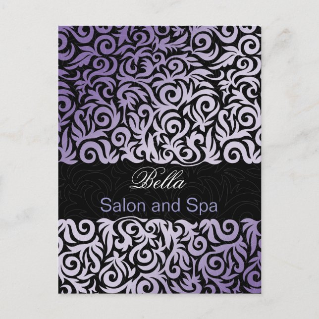 trendy damask purple business ThankYou Cards (Front)