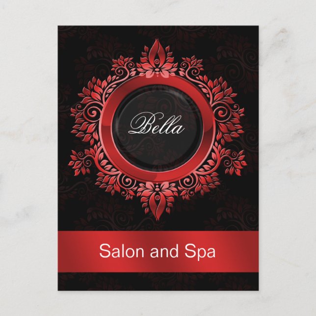 trendy damask red business ThankYou Cards (Front)
