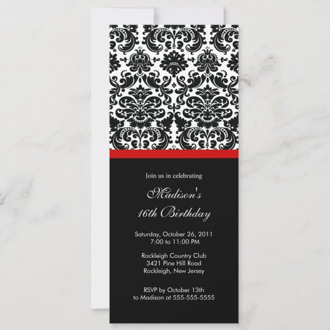 Trendy Damask Sweet Sixteen Birthday Invitation (Front)