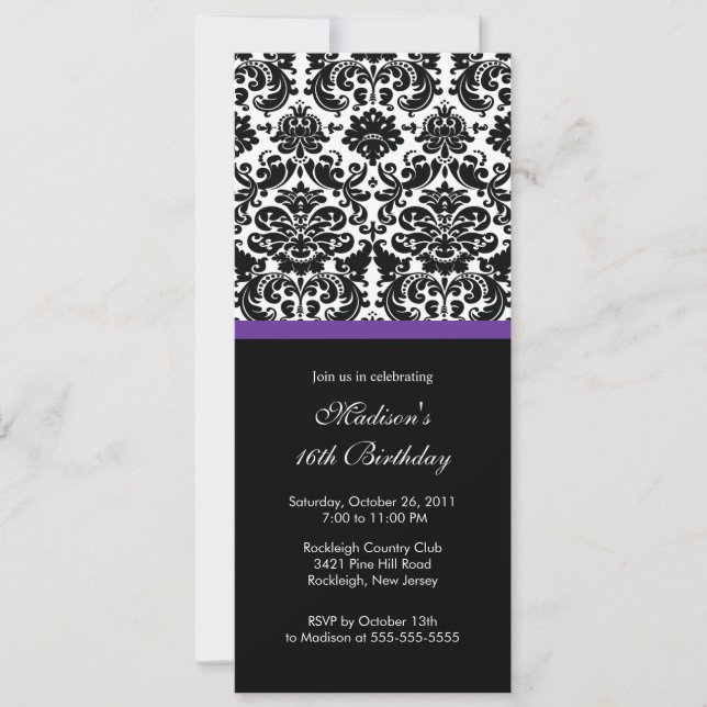 Trendy Damask Sweet Sixteen Birthday Invitation (Front)