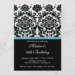 Trendy Damask Sweet Sixteen Birthday Invitation