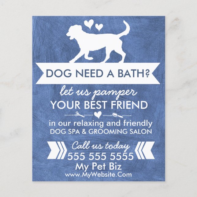 Trendy Dark Blue Dog Grooming Flyer Personalizable (Front)