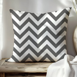 Trendy Dark Grey and White Chevron Zigzag Stripes Cushion