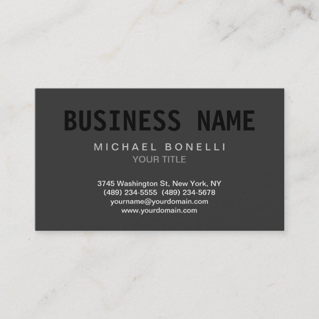Trendy Dark Grey Black Out Stylish Business Card (Front)