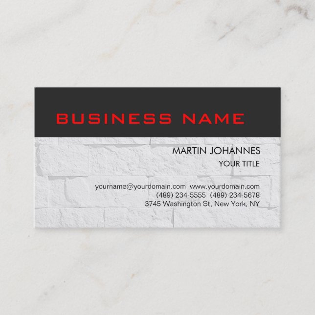Trendy Dark Grey Brick Wall Red Business Card (Front)