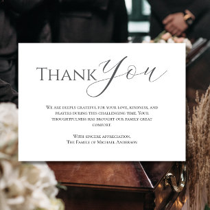 Trendy Dark Grey Traditional Bereavement Funeral Thank You Card