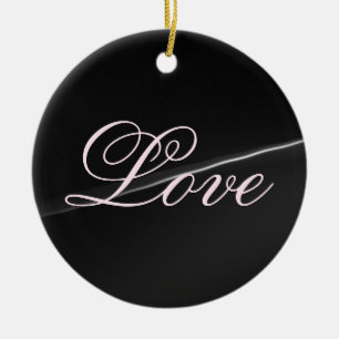 Trendy Dark Grey Wave Love Wedding Calligraphy Ceramic Tree Decoration