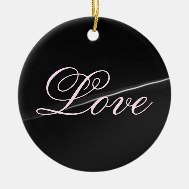 Trendy Dark Grey Wave Love Wedding Calligraphy Ceramic Tree Decoration (Front)