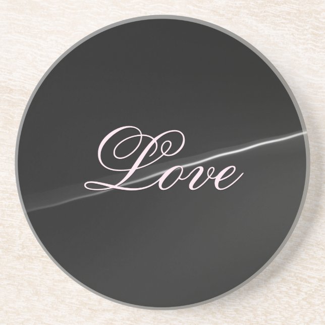 Trendy Dark Grey Wave Love Wedding Calligraphy Coaster (Front)