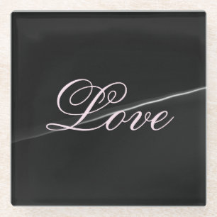 Trendy Dark Grey Wave Love Wedding Calligraphy Glass Coaster