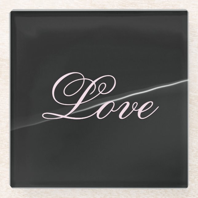 Trendy Dark Grey Wave Love Wedding Calligraphy Glass Coaster (Front)