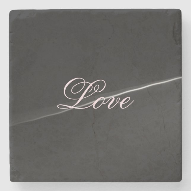 Trendy Dark Grey Wave Love Wedding Calligraphy Stone Coaster (Front)
