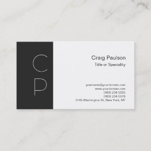 Trendy Dark Grey White Monogram Business Card